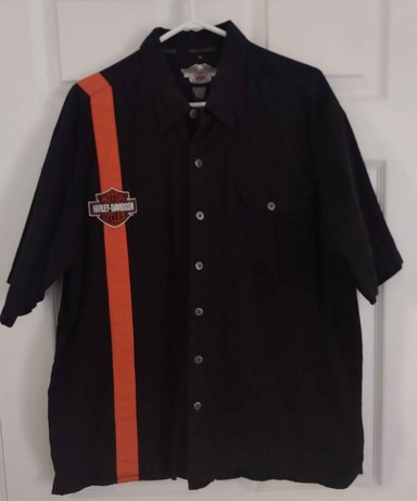 204. HD Men’s short-sleeve Shirt Black with Orange Stripe XL 1