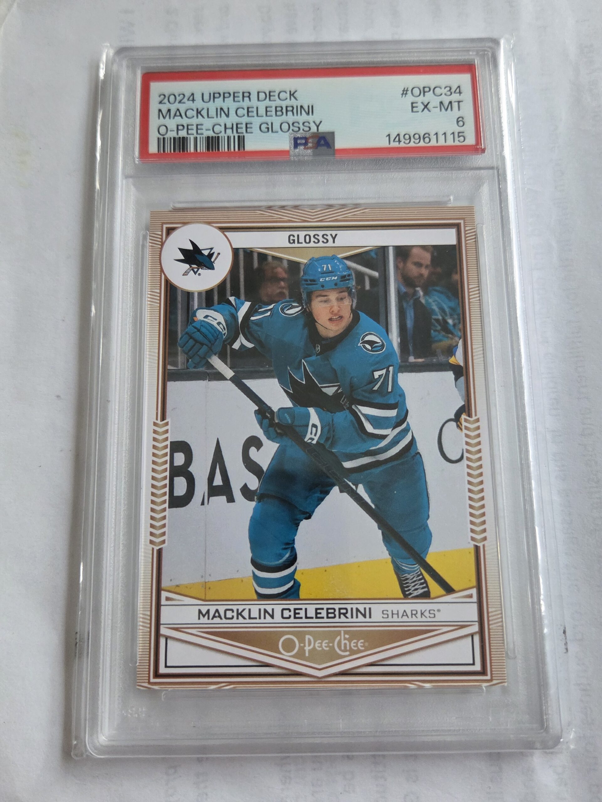 11. Celebrini Graded 6-1 00009 — Macklin Celebrini — 2024-25 #OPC-34 - Image 1